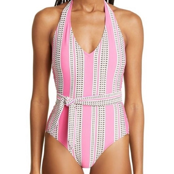 NWT Lemlem Amira Geo Print Belted Pink One-Piece - Sz M